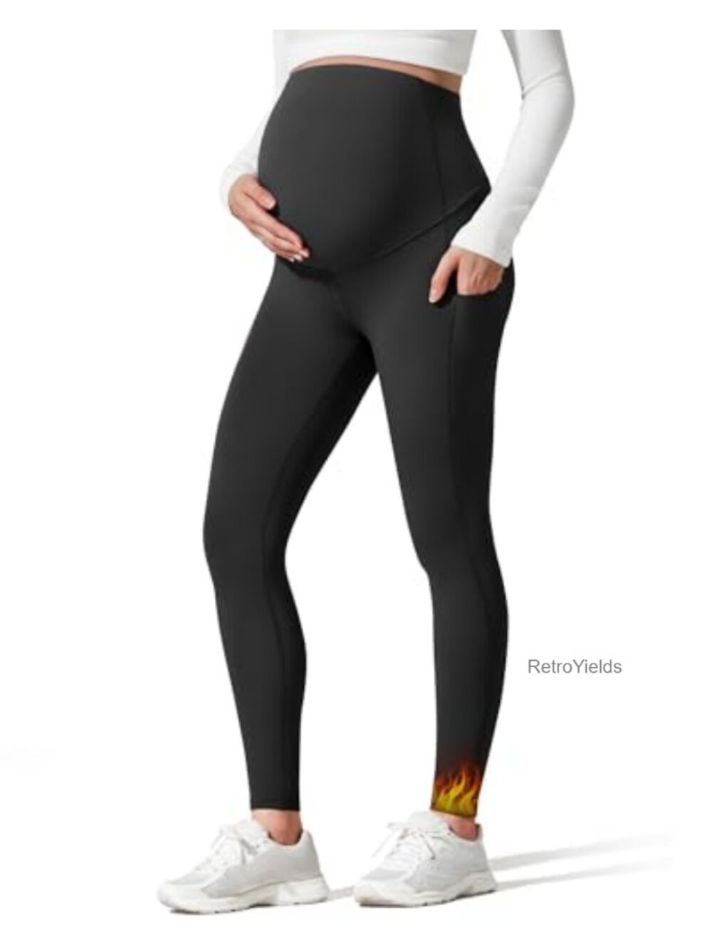 Fleece Lined Maternity Leggings Pockets Winter Yoga Pants